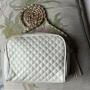 Vintage Lord & Taylor Quilted Cream Crossbody Bag with Gold Chain Straps